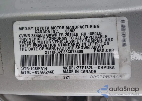 2003 Toyota Matrix Standard from USA, damaged, VIN 2T1KR32E23C073308